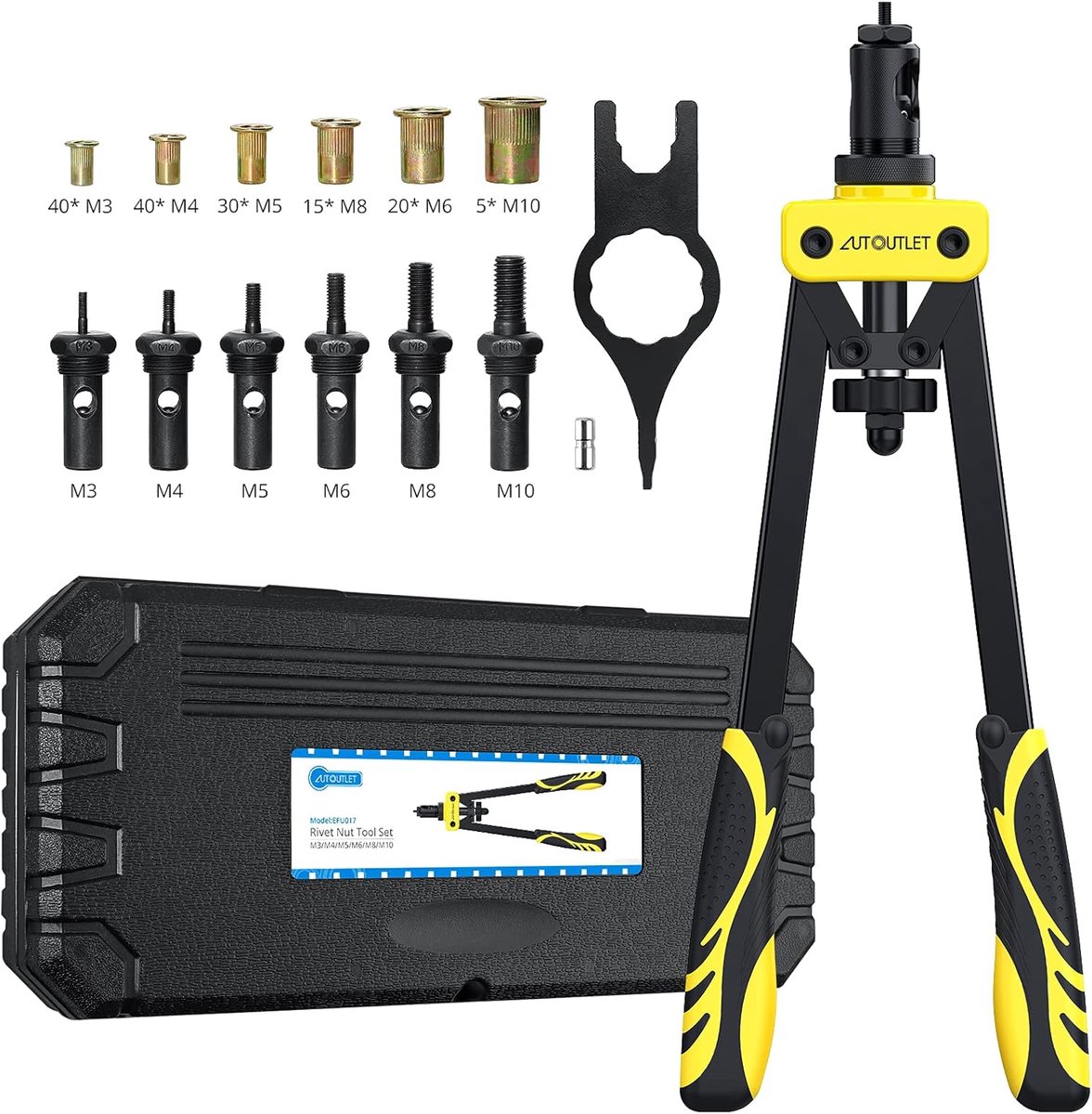 AUTOUTLET Rivet Gun Set, 14" Professional Rivet Gun Set with M3 M4 M5 M6 M8 M10 6X Chrome Molybdenum Steel Mandrels - ShopVlot