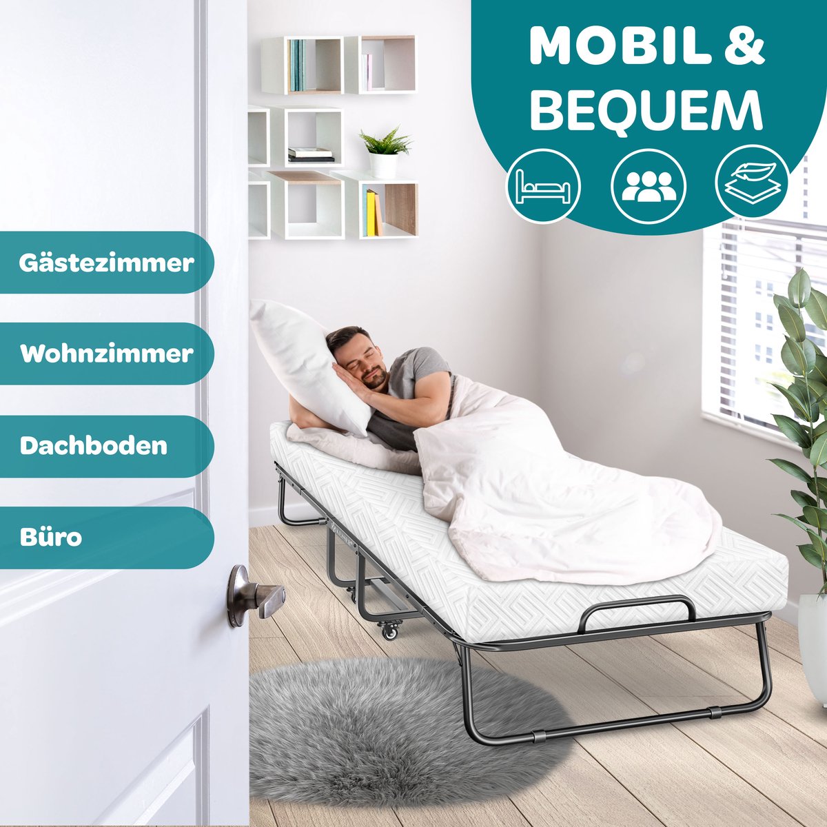 KESSER® Opklapbed 200 x 90 cm - Logeerbed met traagschuimmatras - Tot 250 kg - Wit Premium Komfort thumbnail 5