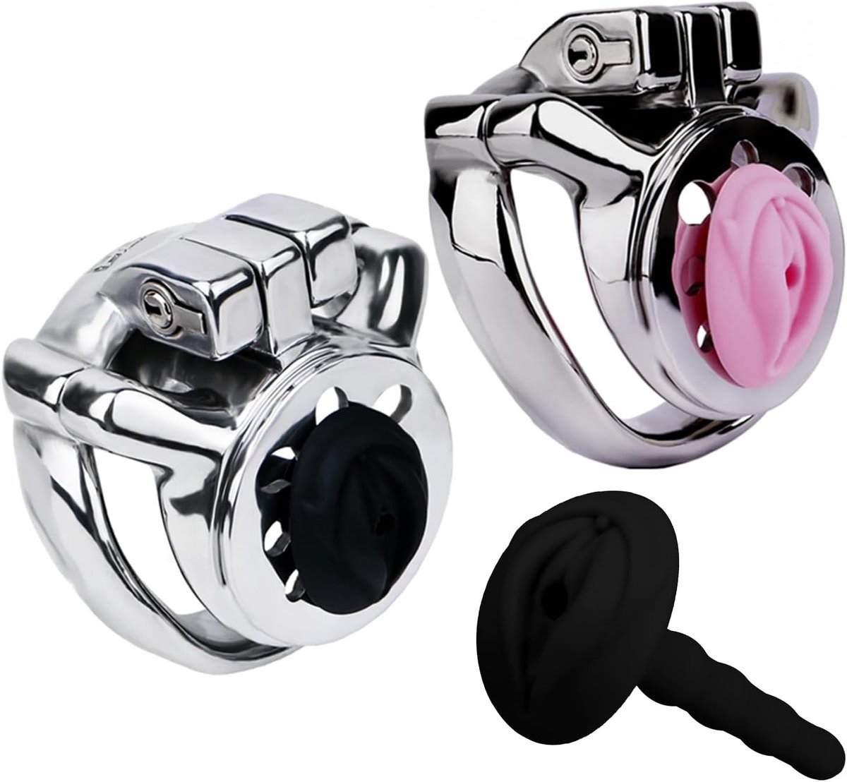 Negatieve kuisheidskooi met sissy-stijl urethrale dilator en antislip karabijnhaken, roestvrijstalen skelet kuisheidsapparaat seksspeeltjes voor mannelijke penisbondage en -fixatie (Black)