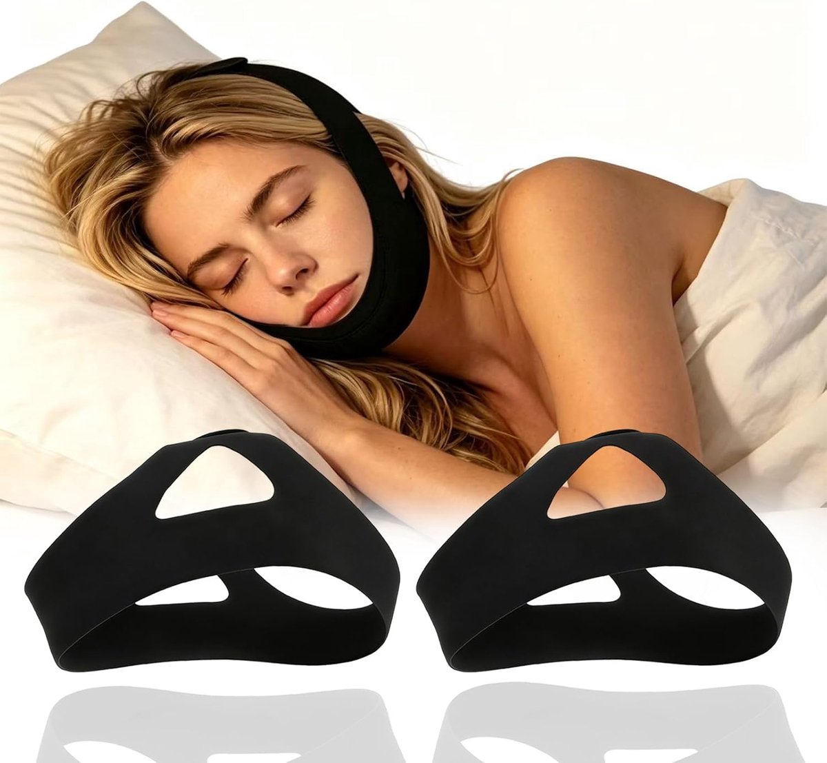 2 stuks Universele instelbare snorkelbriem voor Barbilla, Apparat om snorkelen en droge mond te verminderen, Help om rustig te slapen, Compatibel met slaapmaskers