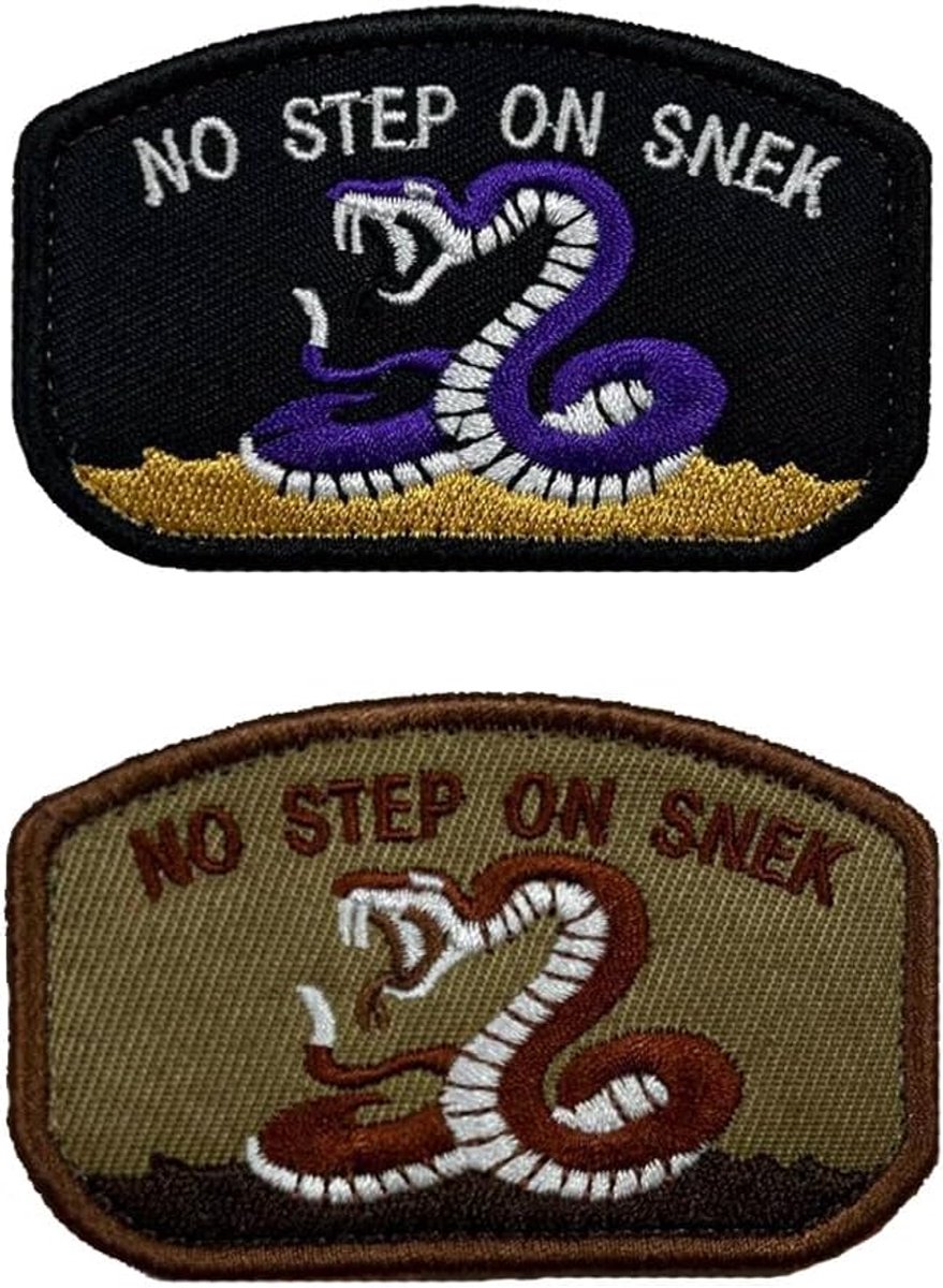 2 stuks No Step On Snek/No Step On Snek Grappige Patch Hook & Loop Borduurwerk Vlag Patch Tactische Patch Toepassing voor Rugzakken Vest Kleding Hoed Jas Jeans T-shirt