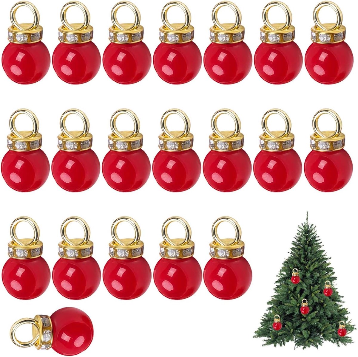 Kerstboom decoratie mini – 20 stuks micro kerstballen voor poppenhuis, DIY sieraden, kerstcadeau decoratie, rood-groen-goud, miniatuur accessoires voor knutselen en versiering