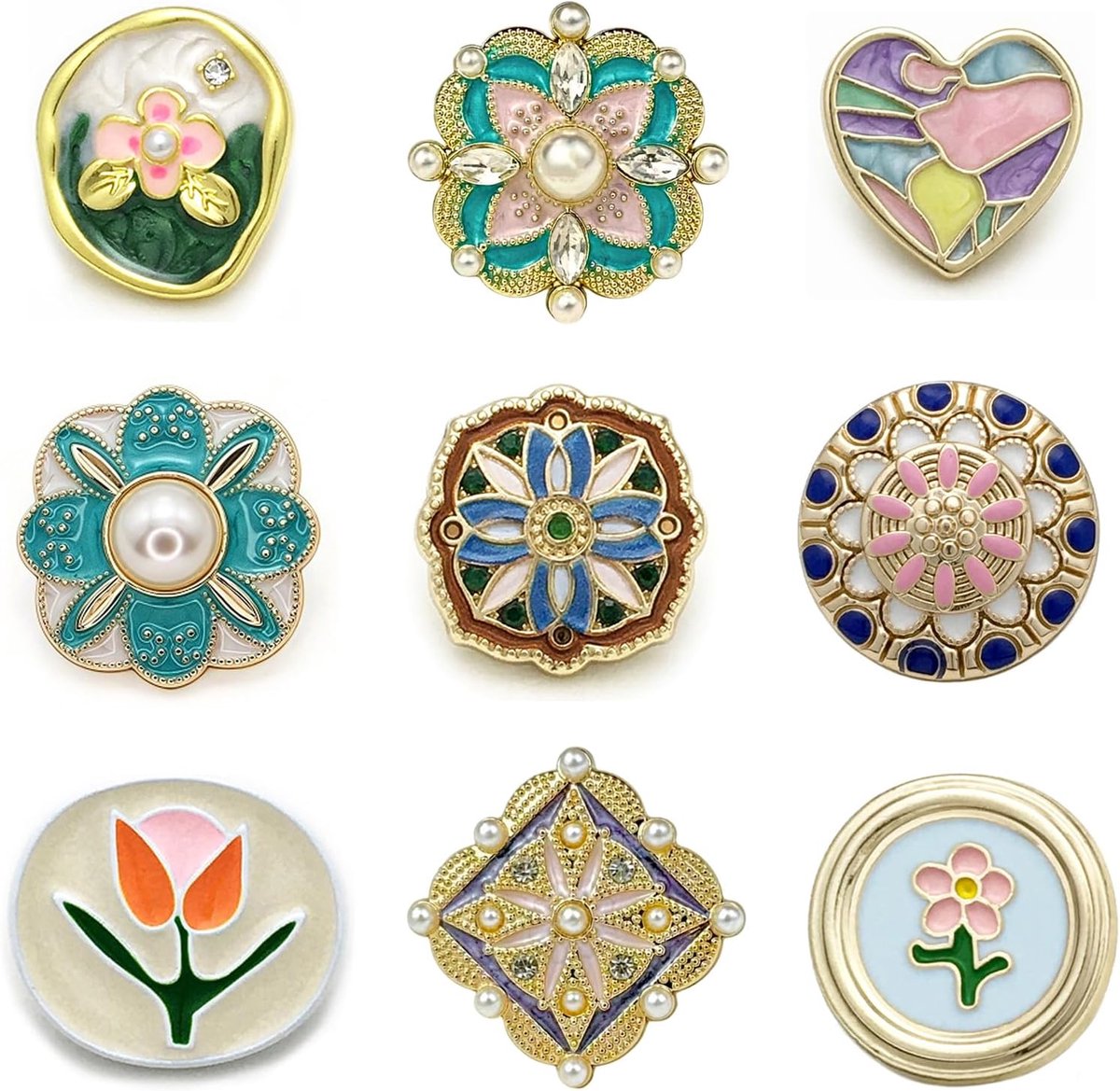 9 stuks Goud Retro Vintage Parel Knoppen Hart KristalKnoppen Naaien OpKnoppen Versieringen Ronde Kunstparels Knoppen Faux Parel StrassKnoppen Voor DIY Crafts Sieraden Maken Huwelijksdecoratie (6)