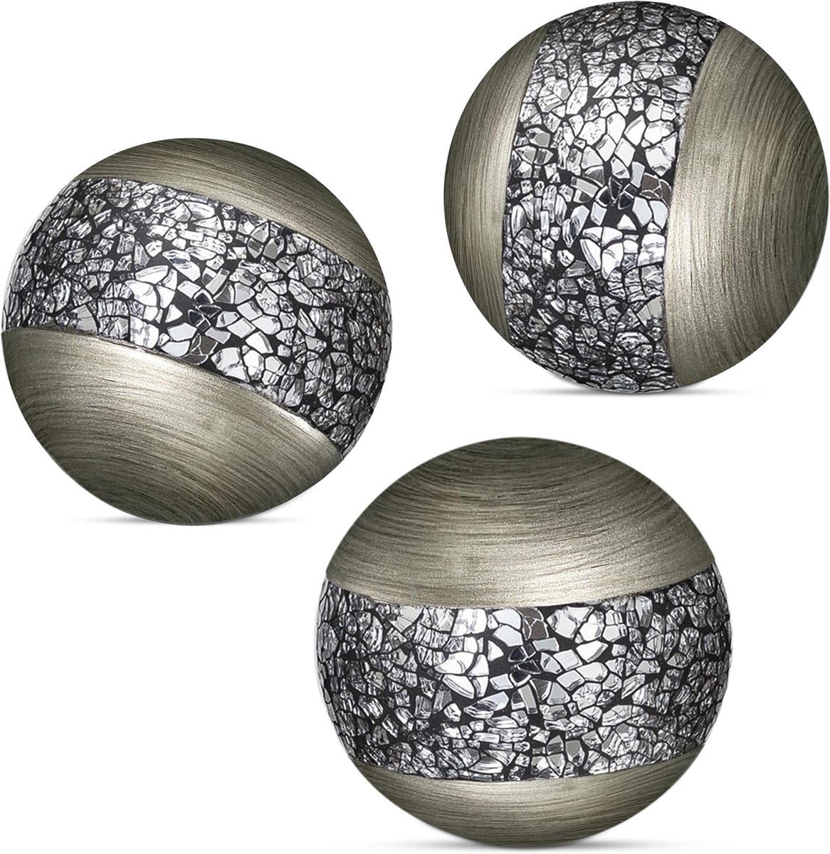 Zilveren decoratieve bollen voor kommen en vazen (set van 3) hars bolbolbolbollen voor woonkamer, eetkamer, salontafel middenstuk decor - geweldig cadeau-idee (Crackled Mosaic)