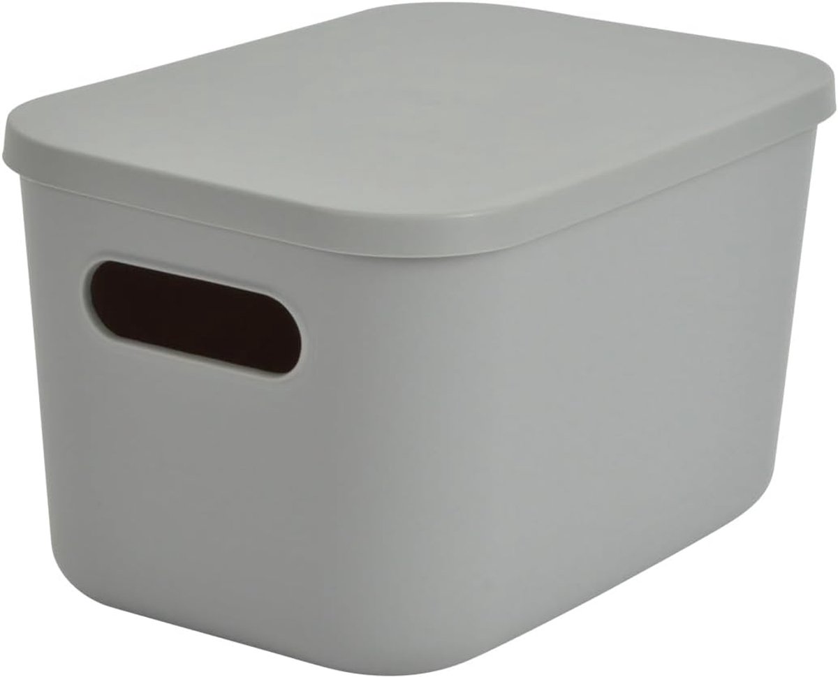 Doos met deksel, kunststof, 4,5 l, 25 x 17,5 x 14,5 cm, grijs