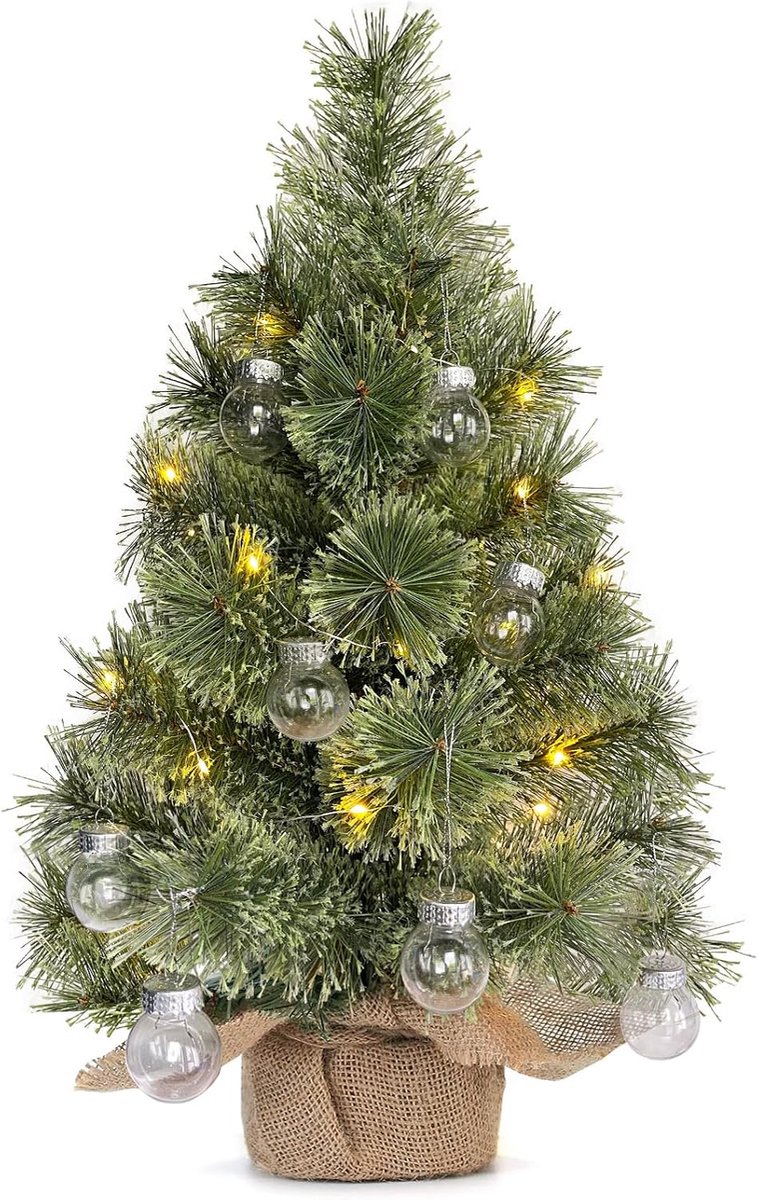 Kunstkerstboom Met Verlichting 60cm, Kerstdecoratie Voor Tafel Kantoor, Kleine Tafelkerstboom Met Kerstbal Lichtersnoer, Kerstboom Met LED, Dennenboom Voor Winkelvenster, Huis