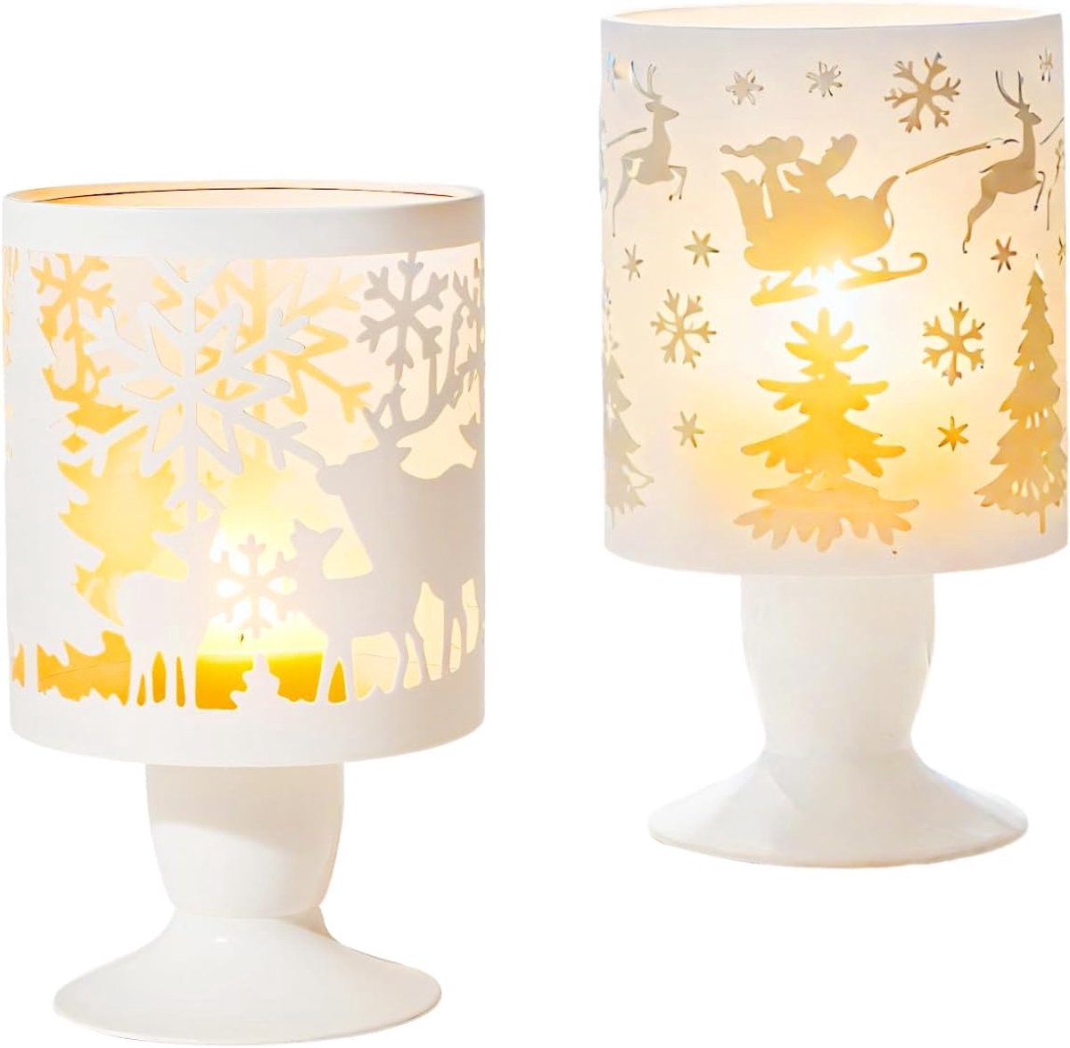 2 Kaarsenhouders, Kerstkaarsen, Kaarsenstandaard van Wit Metaal, Tafelcentrum Kerstmis, Moderne Kaarsenstandaard, Tafellamp, Kerstmis, Voor Open Haard, Woonkamer, Verjaardagen, Advent