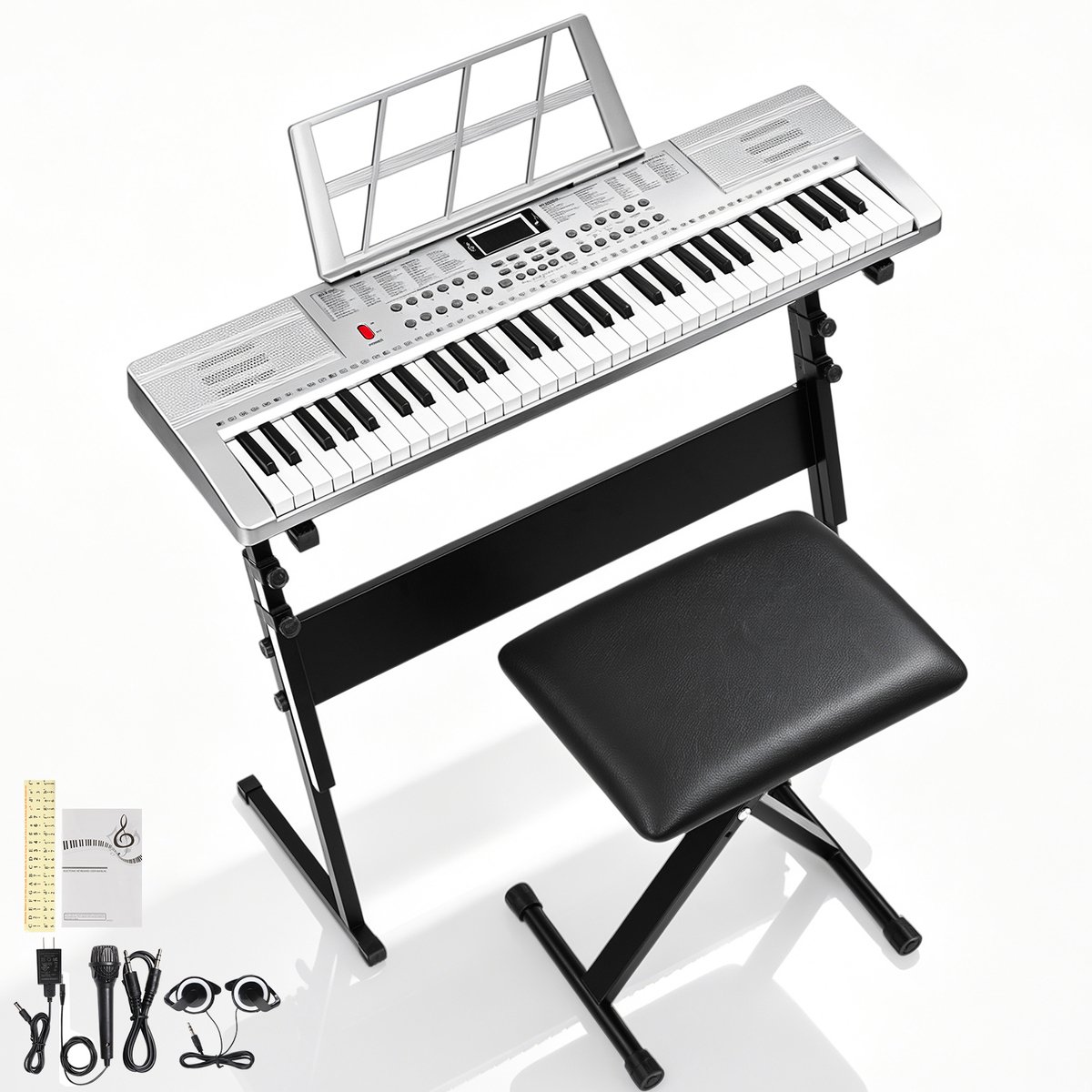 Digitale piano- GEP-110 - 61 toetsen - 200 klanken - Standaard en bank inbegrepen
