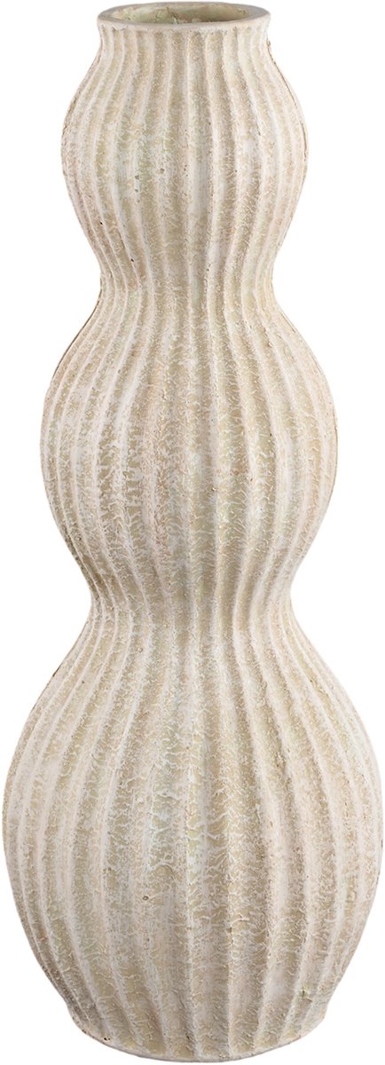 PTMD Diede Cream Poly Vase Round With Ribbing High Naturel