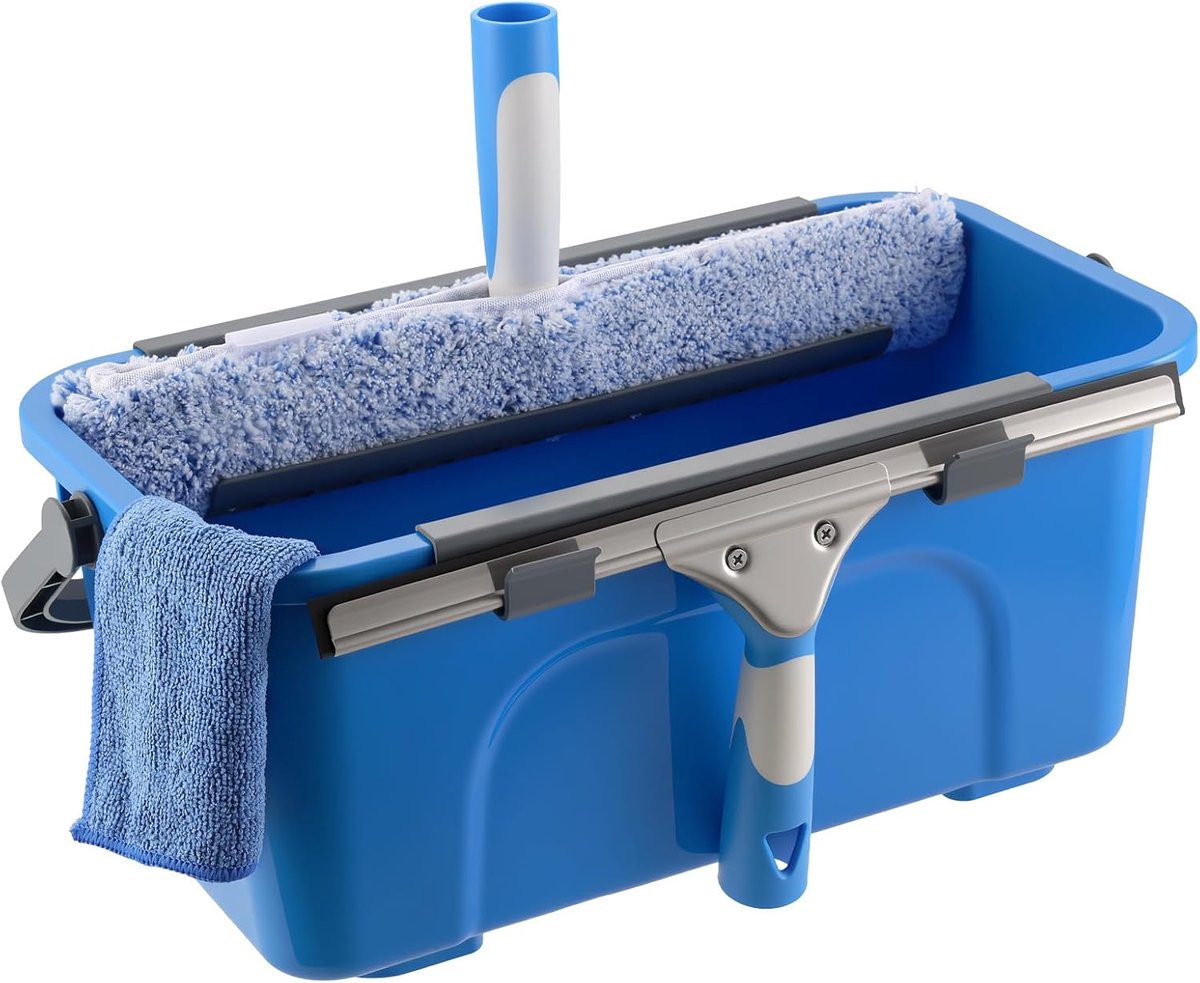 SnelShoppen - Professionele Ramenreiniger Set - 12L Emmer, 35cm Raamtrekker met Siliconen Lip, Microvezel Cover en Doek - Raamreinigingskit voor Huis,