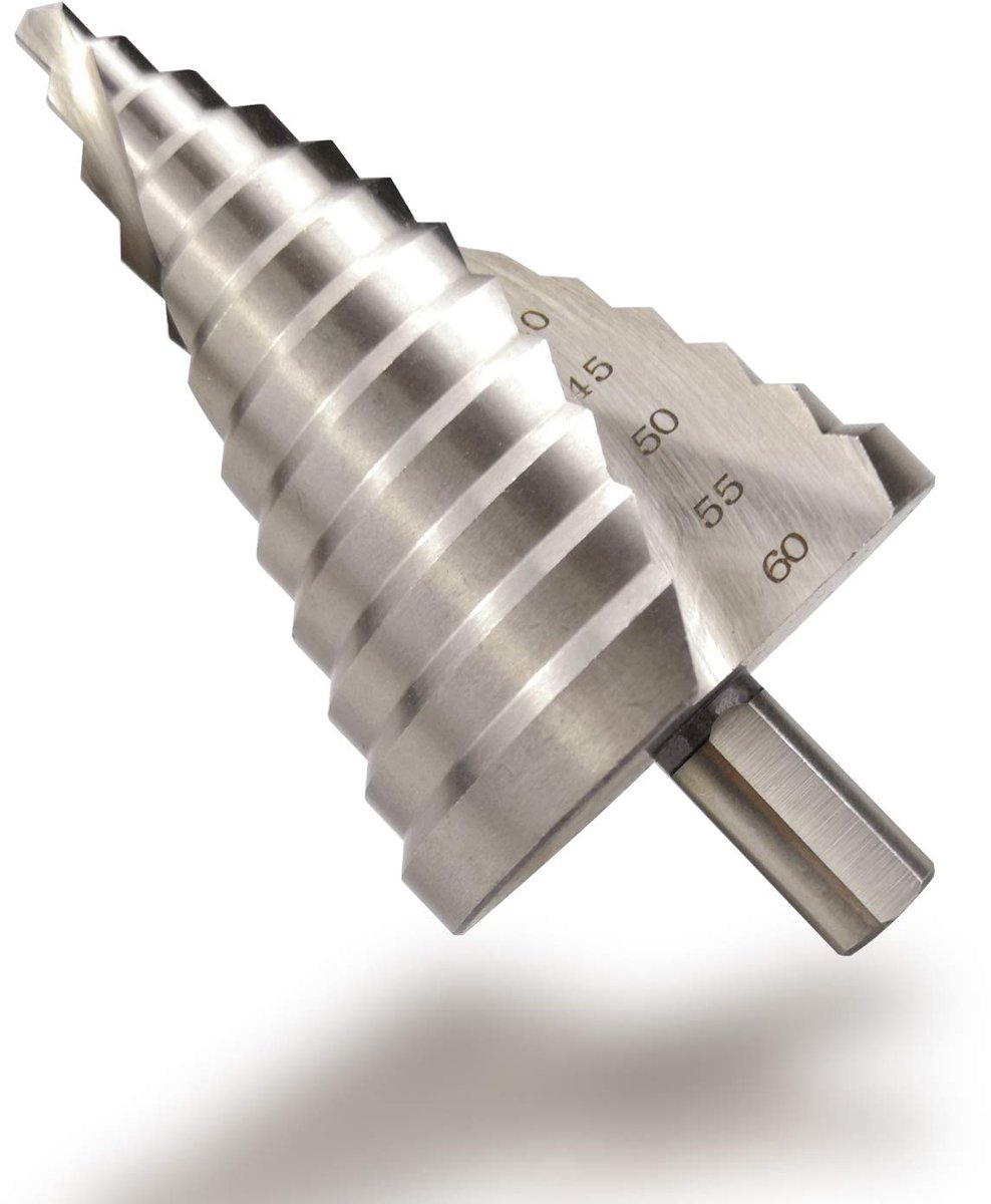 SnelShoppen - Step Drill HSS 4241 Spiral Grooved Boor 6-60mm - Conisch, 12 Stappen, Hoogwaardige Staal, Voor Houten en Metalen Werkstukken