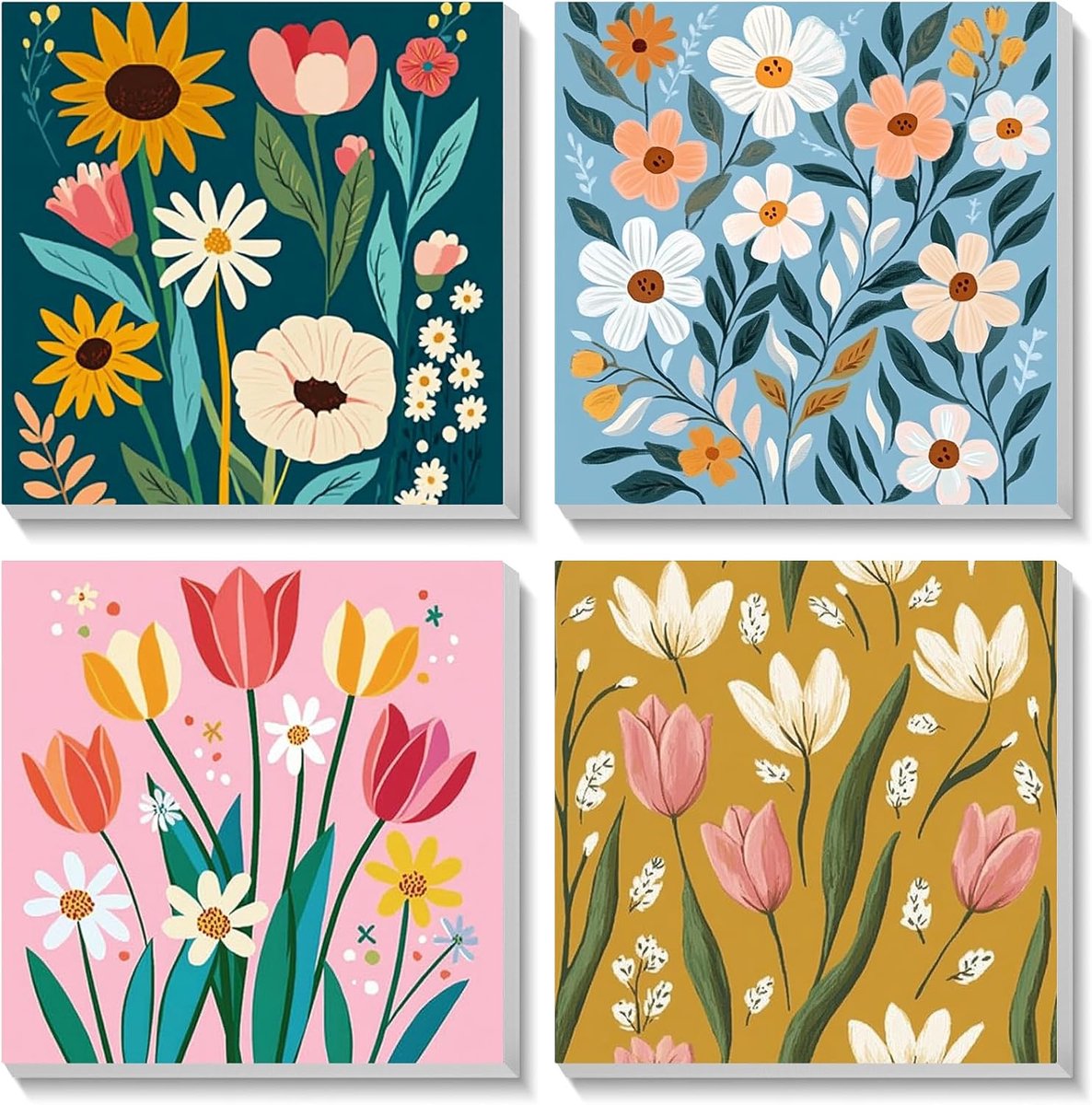 SnelShoppen - Schilderen op Nummer Set Kinderen met Bloemenframe - Acrylverf voor Volwassenen en Beginners - Creatief Hobbyproject 20 x 20 cm - Ideaal