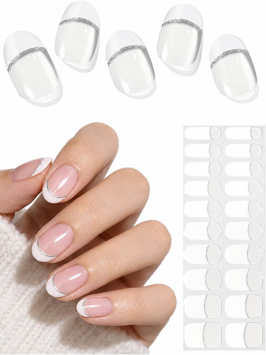 Nail Films - 20 Stuks Franse Glitter Tips - Zelfklevende UV Gel Nagelfolie - Eenvoudige applicatie - ShopVlot