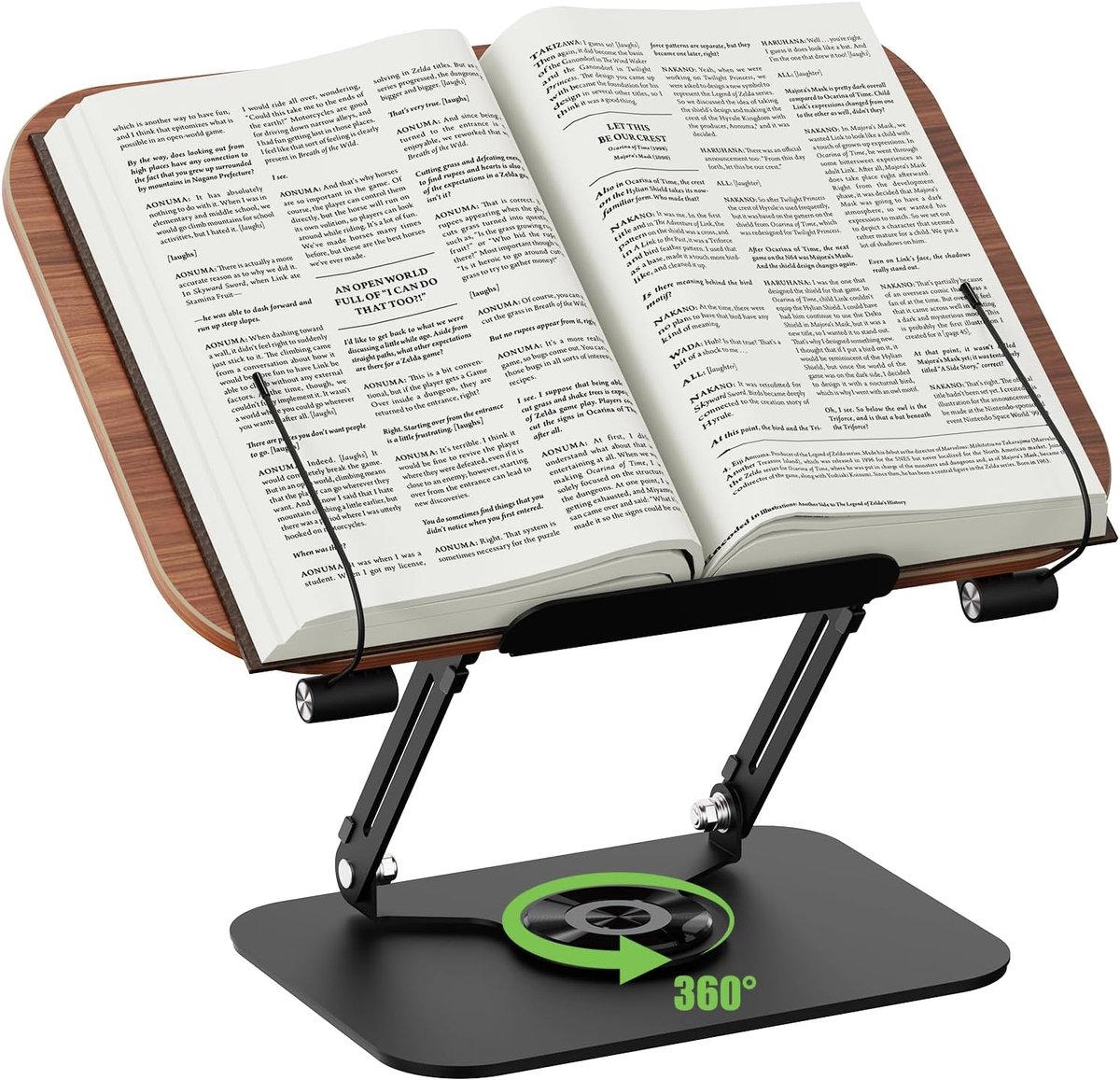 SnelShoppen - Boekhouder Lezen Stand, Houten Boekstandaard 360° Draaibaar, Receptenhouder met Zijklemmen voor Keuken, School, Kantoor, Muziekpartiture