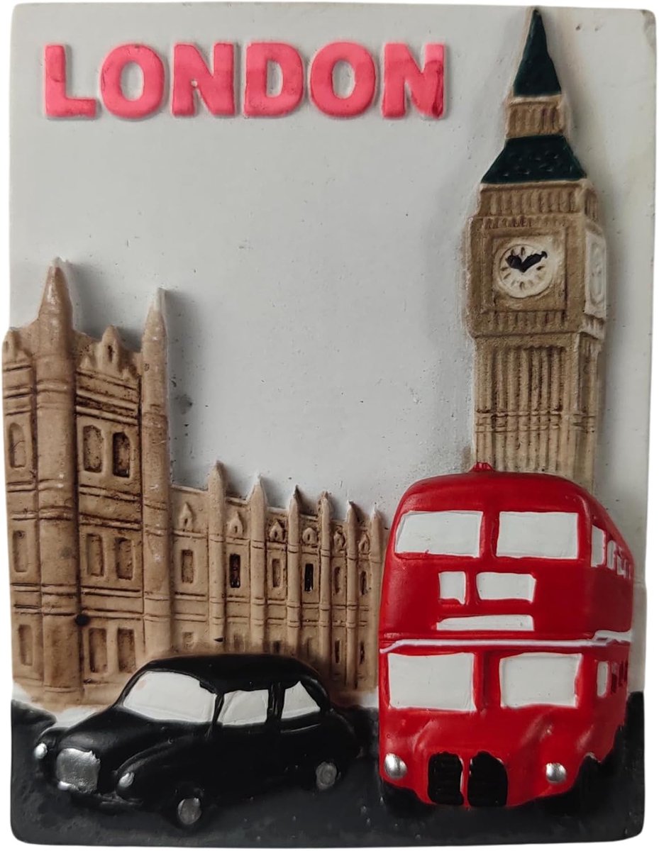 Koelkastmagneet Groot-Brittannië Londen - 3D-souvenir - Big Ben, Parlement, rode bus en taxi - ShopVlot