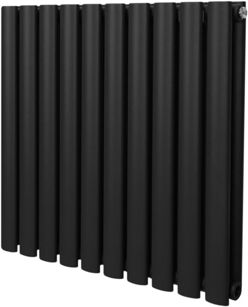 SnelShoppen - Oval Column Radiator 600mm x 600mm Modern Designer Verwarmingselement Dubbele Paneel Carbon Staal Zwart Voor Keuken en Woonkamer Inclusi