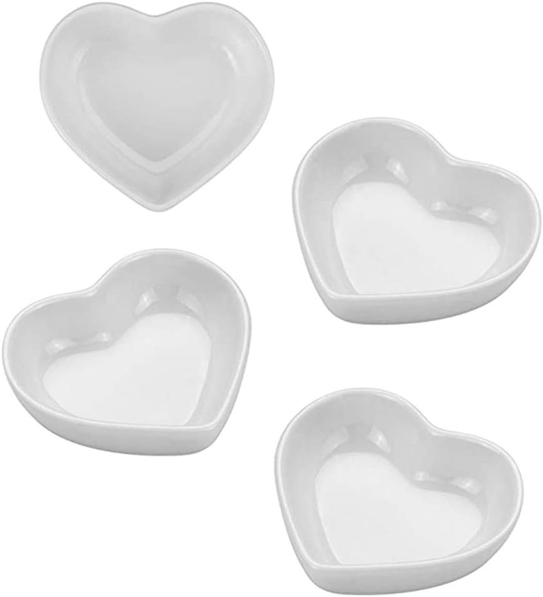 Sharpe Heart Keramische Sausschotel, Mini Zijkant Kruidengerechten, Kruidengerechten/Soja Sushi Dip Bowl, Kleine Liefde Porseleinen Schotel Set (4 stuks)