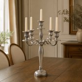 Hoppa! - Kandelaar - 5-Lichts - Met Lijnstructuur - Nikkel - 35 x 35 x 60 (B x D x H)