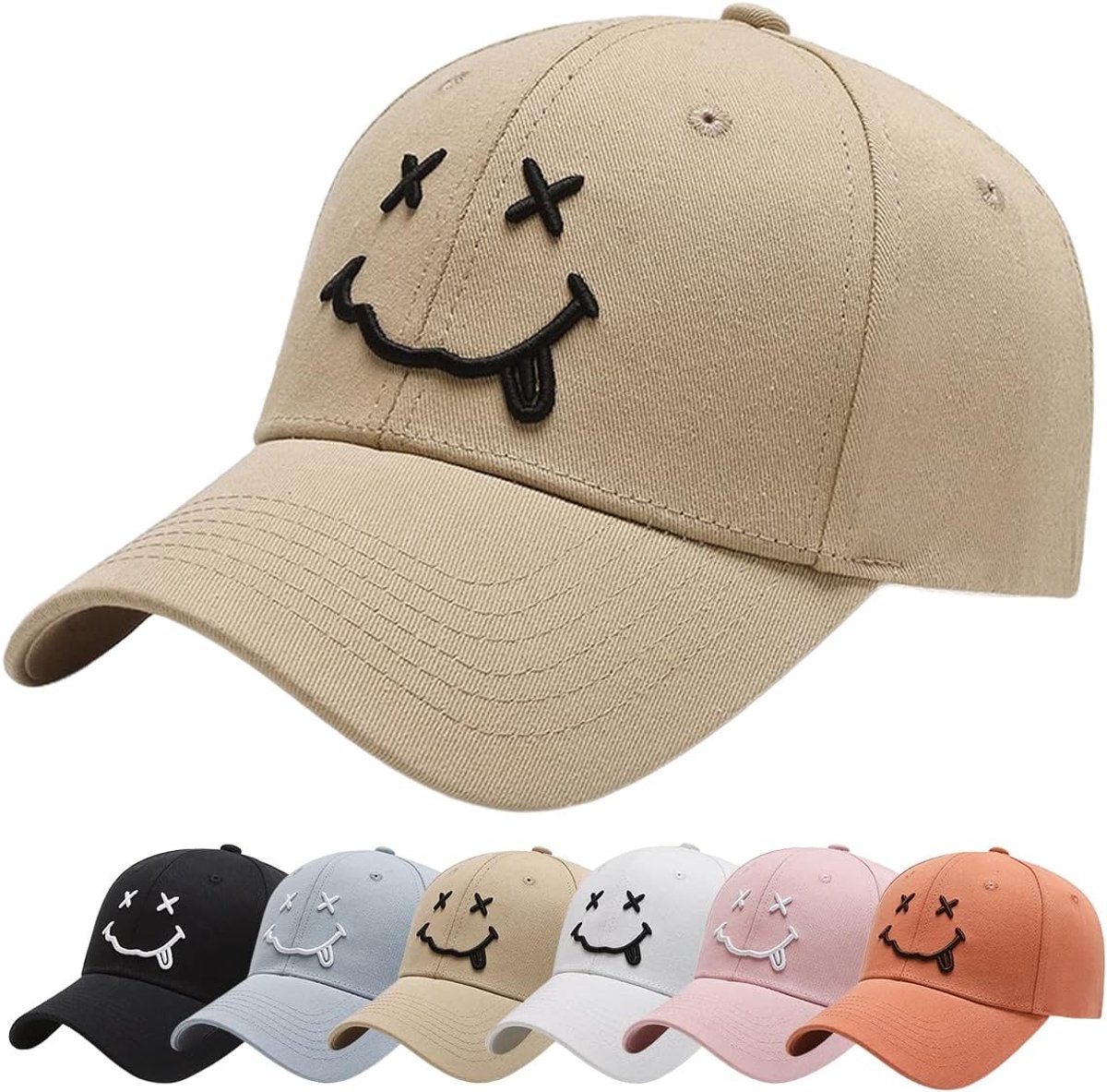 Baseball Cap Classic Katoen Borduurwerk Baseball Caps Geborduurde Glimlach Verstelbare Zonbescherming Basecap voor Mannen Vrouwen, Sportieve Outdoor Caps Hoeden