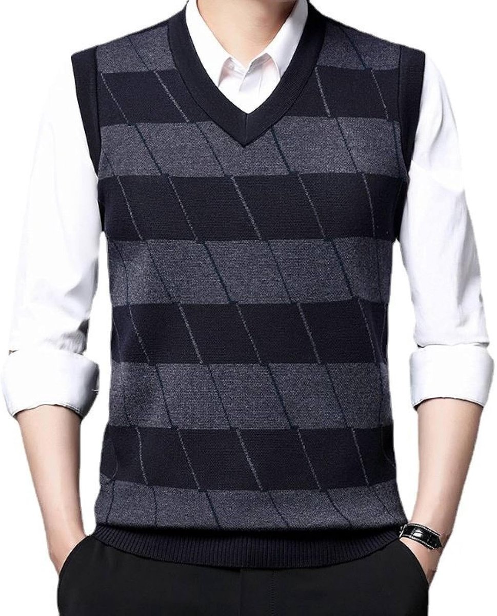 Kasjmier Gemengd Gebreid Vest Met V-Hals, Herfst En Winter Klassieke Kleur Bijpassende Casual All-Match Mouwloos Vest Pullover Herenkleding, Gentleman Knitwear Sweater Tank Tops, Marin
