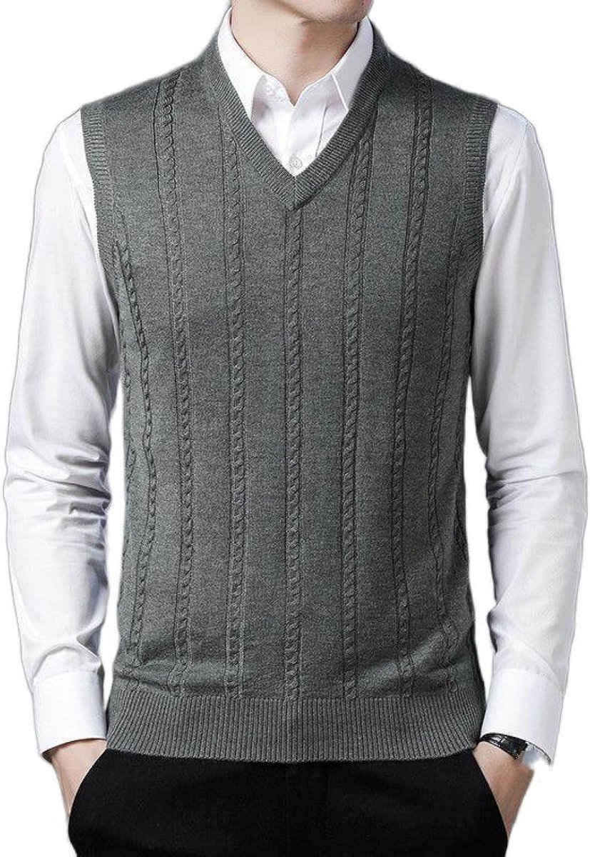 Kasjmier Vest Met V-Hals, Winter Effen Kleur Geribbelde Zoom Jacquard Mouwloos Gebreid Vest Pullover Trui Vest, Klassiek Zakelijk Heren Breiwerk Vest Trui Tanktops, Abrikoos Groen, S