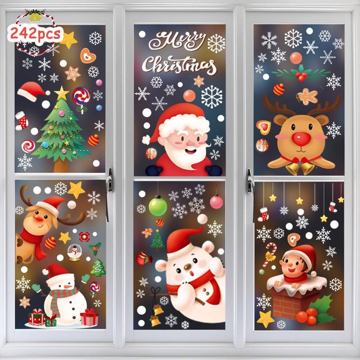 Raamstickers, 242 stuks kerststickers, sneeuwvlok stickers, raamstickers, Kerstmis herbruikbaar