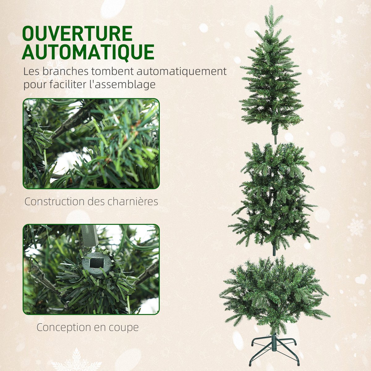 Smalle kunstkerstboom - 180 cm - 200 LED - 605 takpunten - 8 lichtstanden - scharnierconstructie - groen - voor kleine ruimtes – foto 4