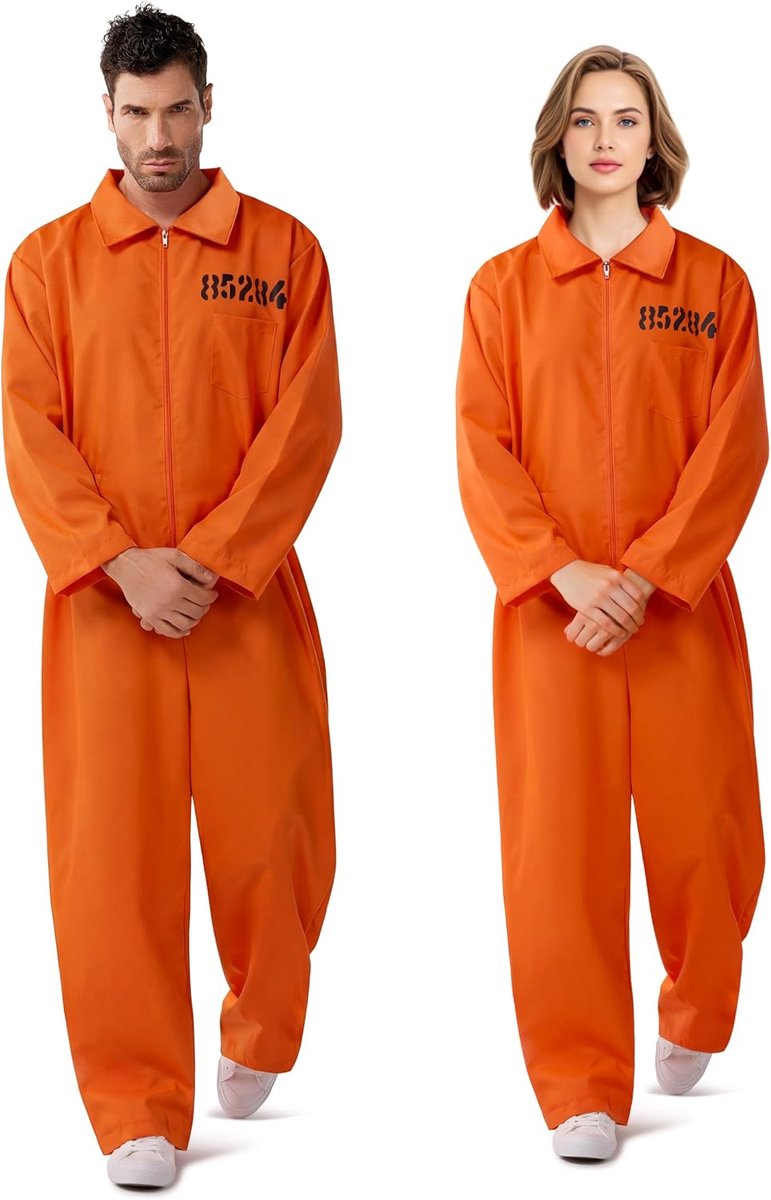 Spooktacular Creations Oranje Gevangene Jumpsuit Kostuum Unisex voor Volwassenen - maat L