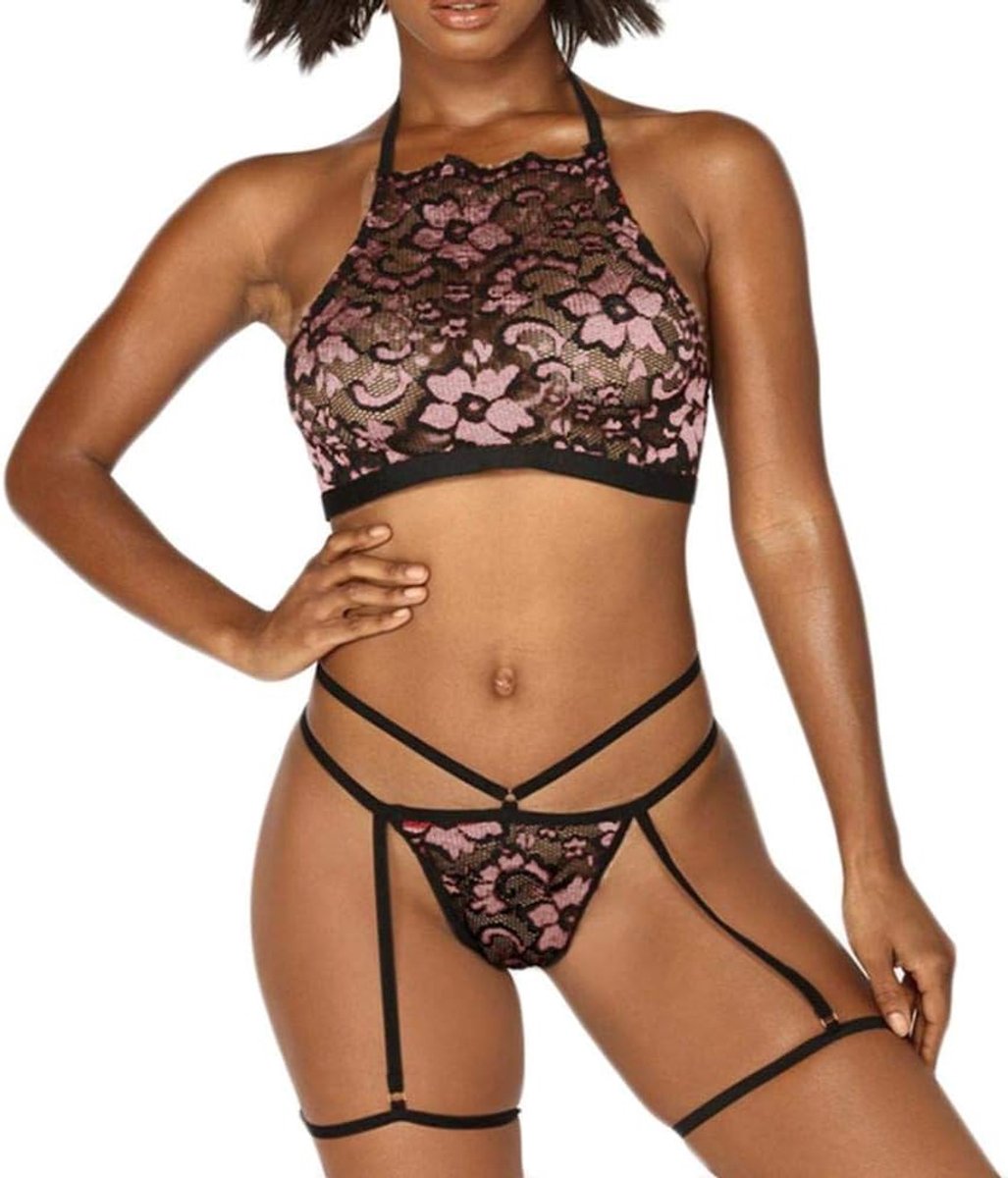 Sexy Lingerie Vrouwen Erotische Ondergoed Kanten Beha String Kousenband Kostuum Plus Size Nachtkleding Porno Borduurwerk
