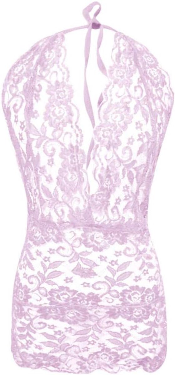 Lingerie Dameslingerie Sexy Lingerie Dames Kant Diepe V-hals Halter Ondergoed Uitgesneden Nachtkleding See Through-Pink_S