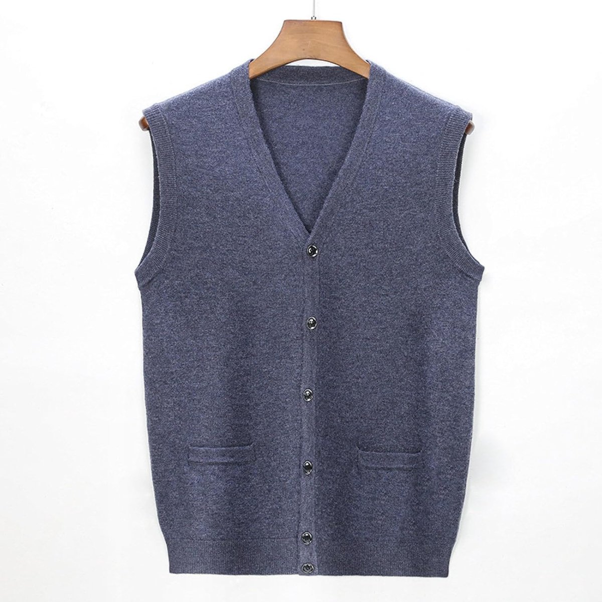 Gebreid Vestvest Met V-Hals, Herfst En Winter Klassiek Vest Trend Casual Effen Kleur Heren Kasjmier Gemengd Vest, Zakelijk Heren Gebreide Trui Vest Tanktops, Middengrijs, S