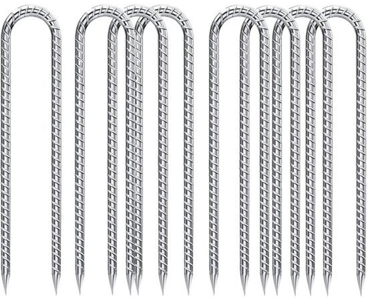 Grondanker-haringen, 10 stuks, verzinkt, trampoline, outdoor, grondanker, 30 cm, U-vorm, grondnagels, heavy duty, voor zekering, luifels, trampolines, kippenhok