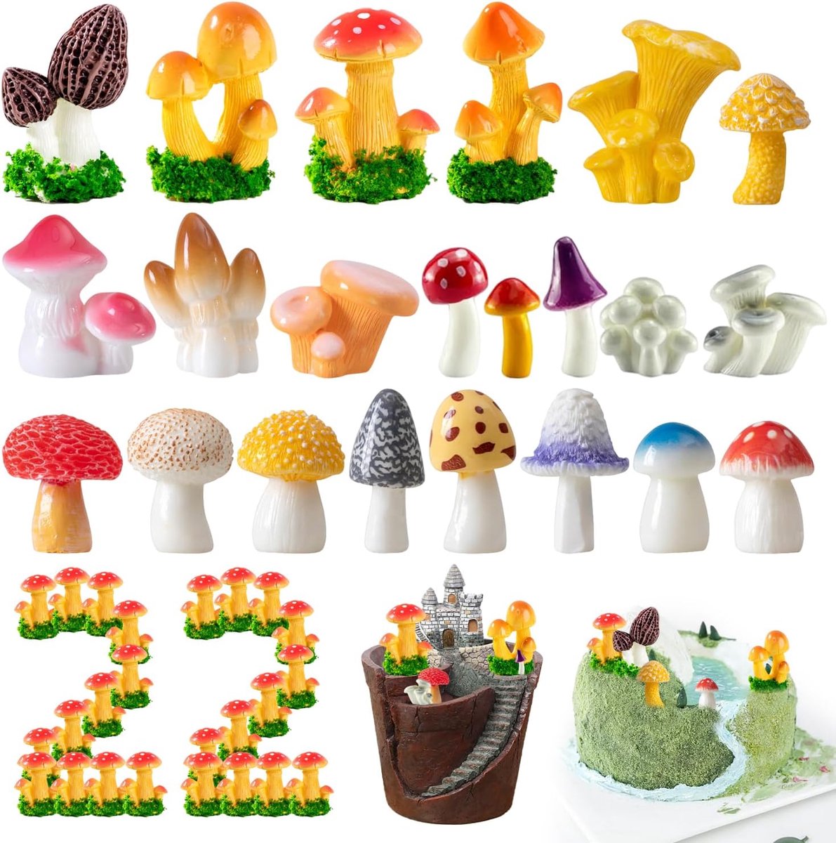 22 Decoratieve Miniatuur Paddestoelen van Hars Voor sprookjestuin