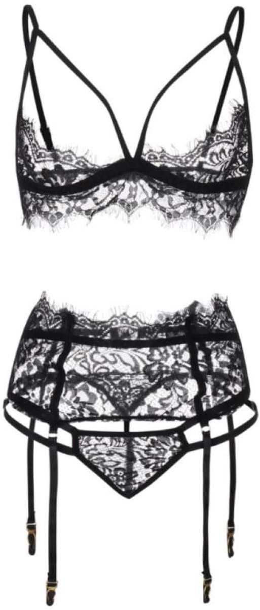 Dames Dames Sex Ondergoed Slipje Sexy Kanten Lingerie Ondergoed Nachtkleding Nachthemd Pyjama Kousenband-Black_M