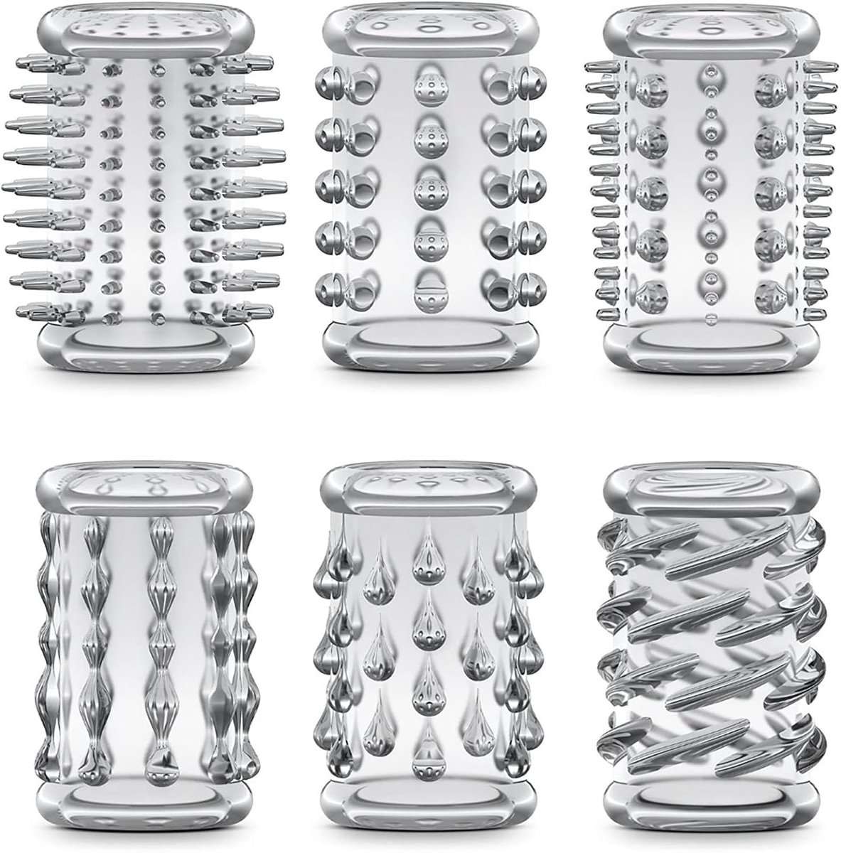Penis Ring Set Cock Sleeve Male Stimulation Pellet Clear Penis Ring 6pcs Flirting Couples Adult Erotic Sex Toys Games (Transparent)