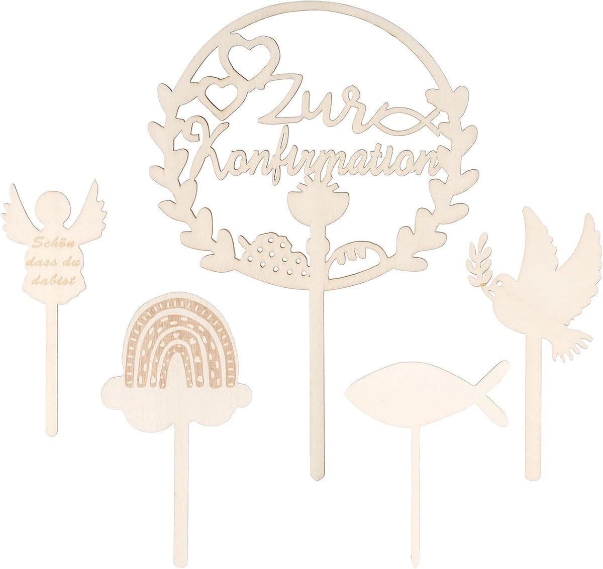5 Taartdecoratie Communion, Cake Mijn Communion: 1 grote Mijn Firmung taartdecoratie en 3 kleine houten taarttoppers eerste communie, jongen meisje, vormsel, taartdecoratie (C)