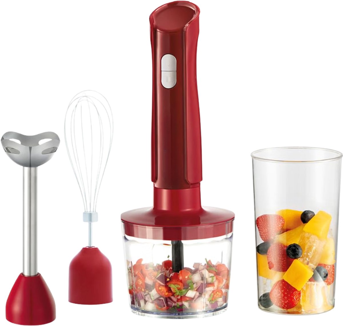 Verte - Staafmixer - Elektrisch - 3-In-1: Blender - Garde En Hakmessen - Desire Red - Beker Van 600 Ml - Vaatwasmachinebestendige Accessoires - Roestvrijstalen Messen - Voor Soepen - Sauzen En Dipsauzen