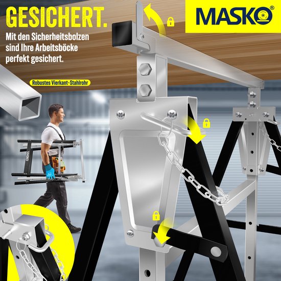 MASKO® Telescopische schraag - Belastbaar tot 200 kg - Verstelbaar 80-130 cm - 8-delig - Zilver/zwart