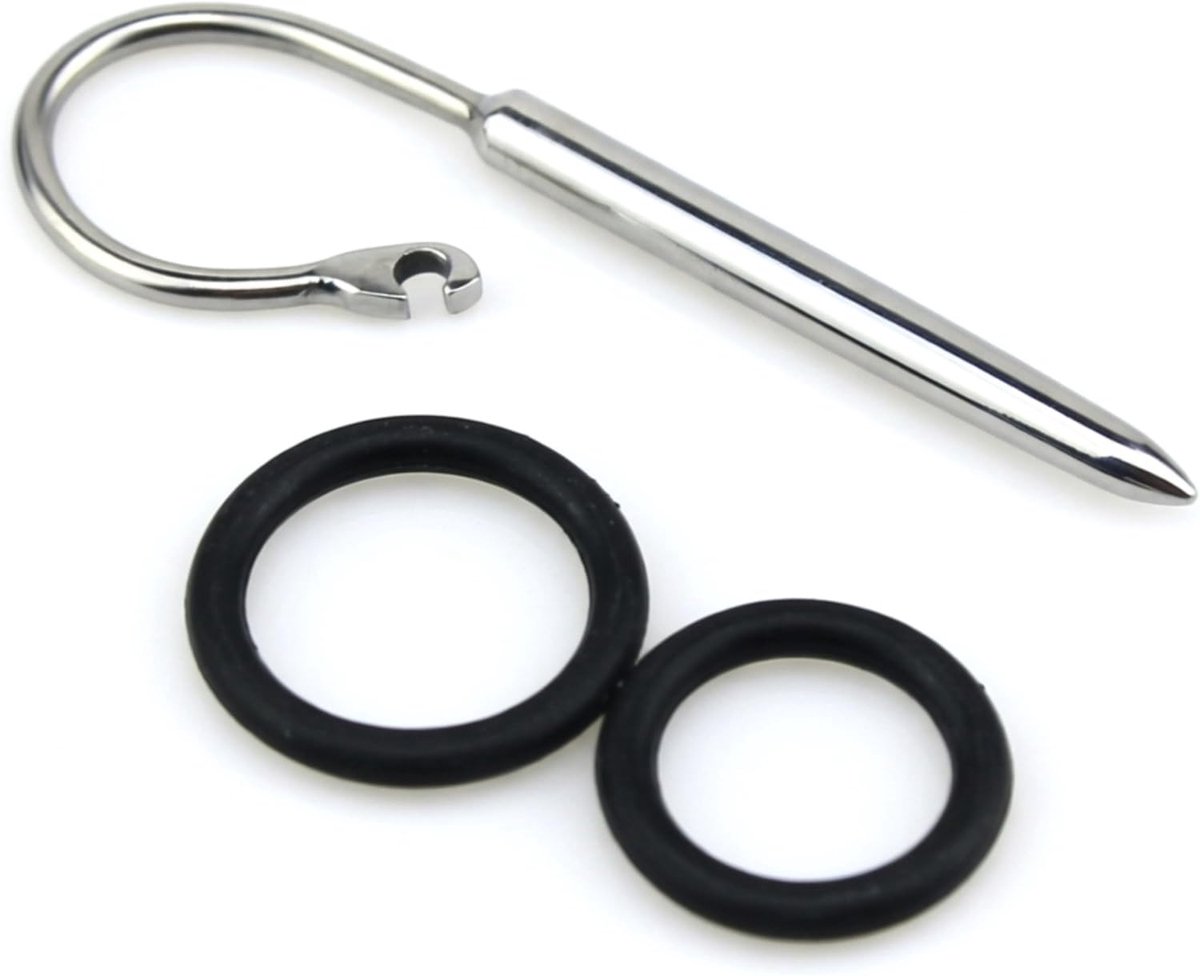 Rvs Urethra-Dilatator – Penis-Plug 8,1 cm x 0,78 cm met siliconen ring voor fixatie – Medische kwaliteit roestvrij staal voor intensieve uretrale stimulatie en stretching N16-18