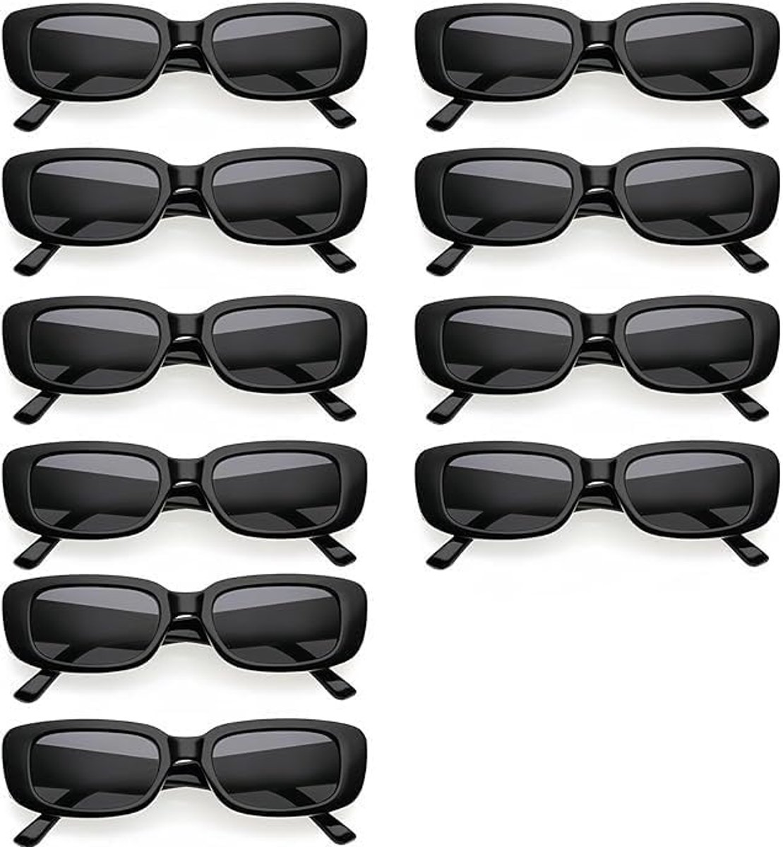 Zwarte zonnebril, set van 10, jaren 90-stijl, vierkant frame, UV380-bescherming, klassiek zwart montuur met grijze glazen, comfortabel en duurzaam, perfect voor mode en zonwering, uniseks design