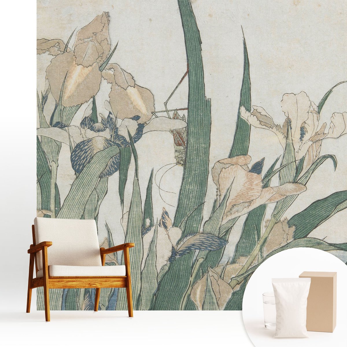 Wallfluent Fotobehang - Wit Vliesbehang - 250x250 cm - Delicate Irissen Fotobehang Vlies - Hal behang Bloemen En Planten - Muurschildering - Hal behang