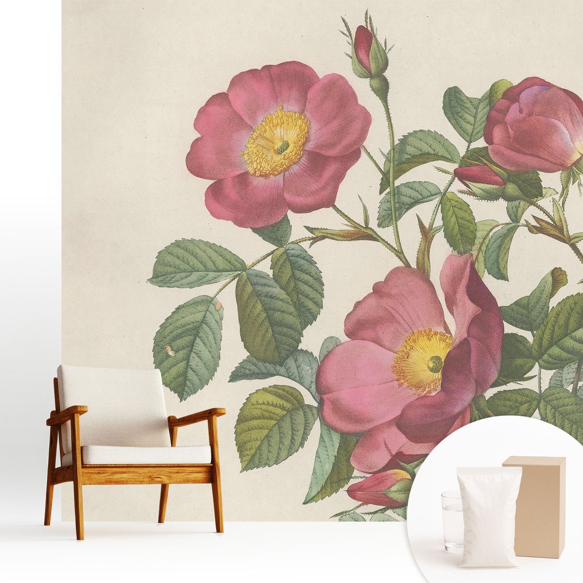 Wallfluent Fotobehang - Roze Vliesbehang - 250x250 cm - Rozenmotief Muurschildering - Gang behang Bloemen En Planten - Fotobehang Vlies - Slaapkamer behang