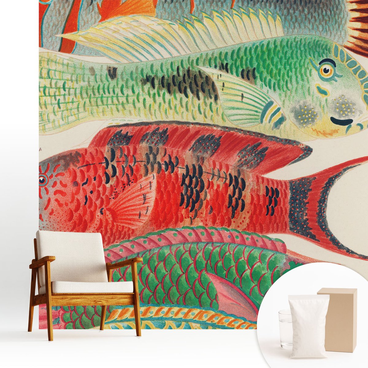 Wallfluent Fotobehang - Groente Vliesbehang - 250x250 cm - Exotische Vissen Muurschildering - Gang behang Dieren - Fotobehang Vlies - Gang behang