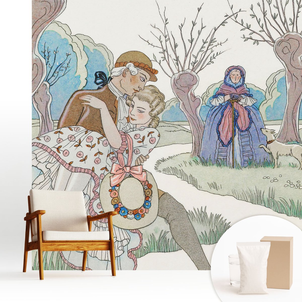 Wallfluent Fotobehang - Wit Vliesbehang - 250x250 cm - Romantische Scène Muurschildering - Slaapkamer behang Deel - Fotobehang Vlies - Slaapkamer behang