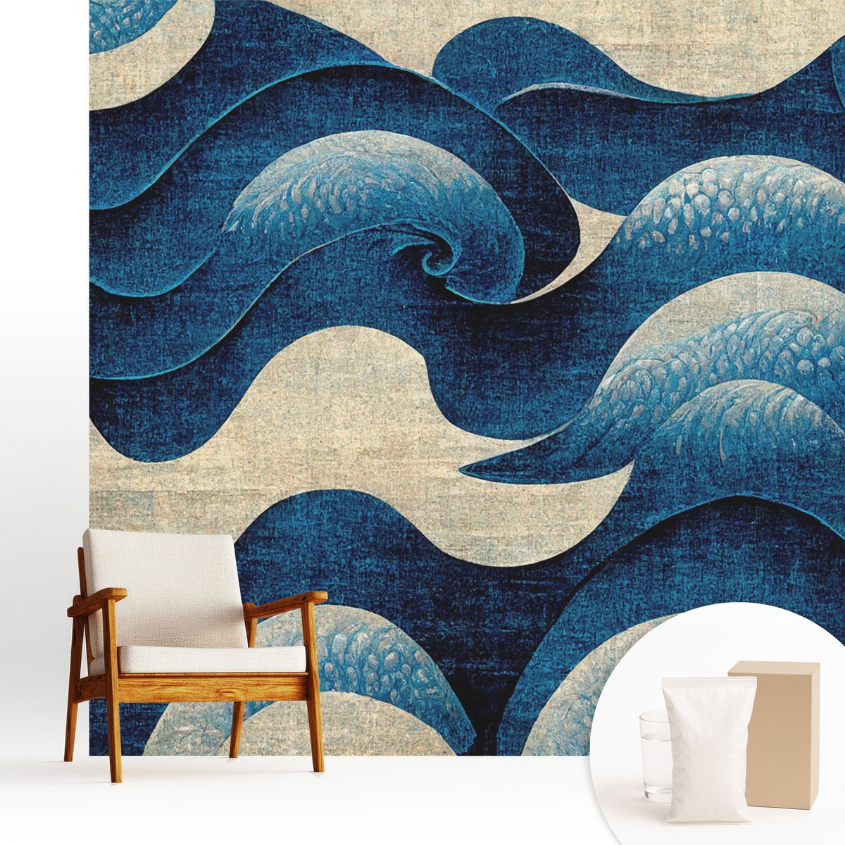 Wallfluent Fotobehang - Marine Vliesbehang - 250x250 cm - Blauwe Golven Muurschildering - Slaapkamer behang Abstractie - Fotobehang Vlies - Gang behang