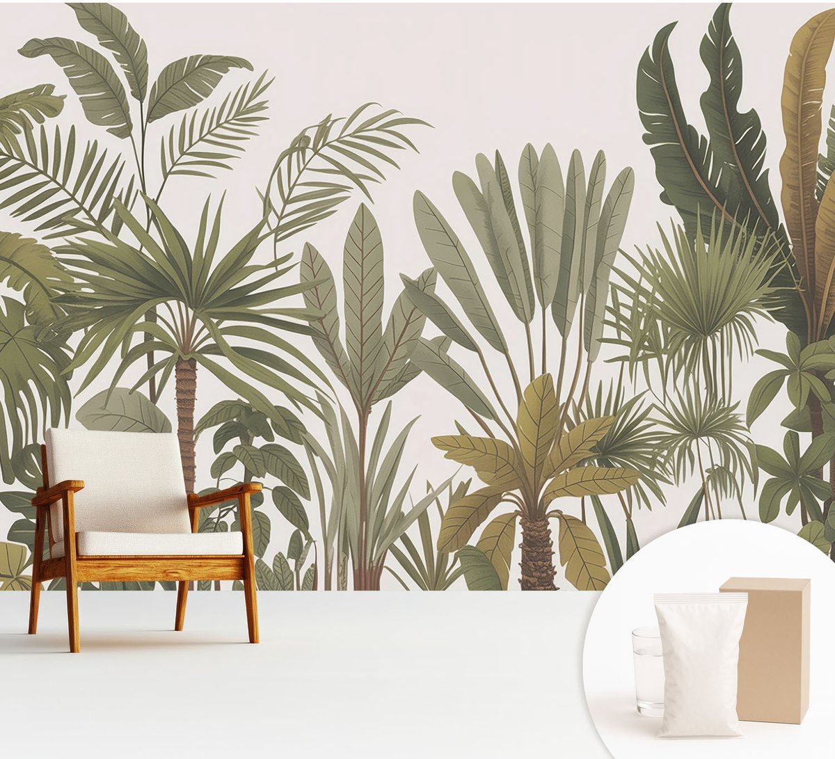 Wallfluent Fotobehang - Groente Vliesbehang - 312x219 cm - Exotische Bladeren Fotobehang Vlies - Hal behang Bloemen En Planten - Muurschildering - Hal behang