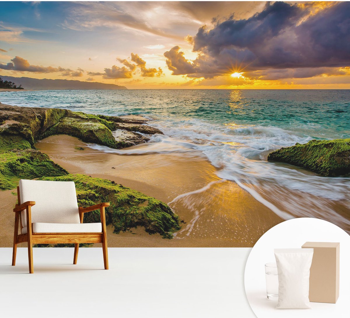 Wallfluent Fotobehang - Groente Vliesbehang - 312x219 cm - Maritieme Harmonie Muurschildering - Slaapkamer behang Landschappen - Fotobehang Vlies - Slaapkamer behang