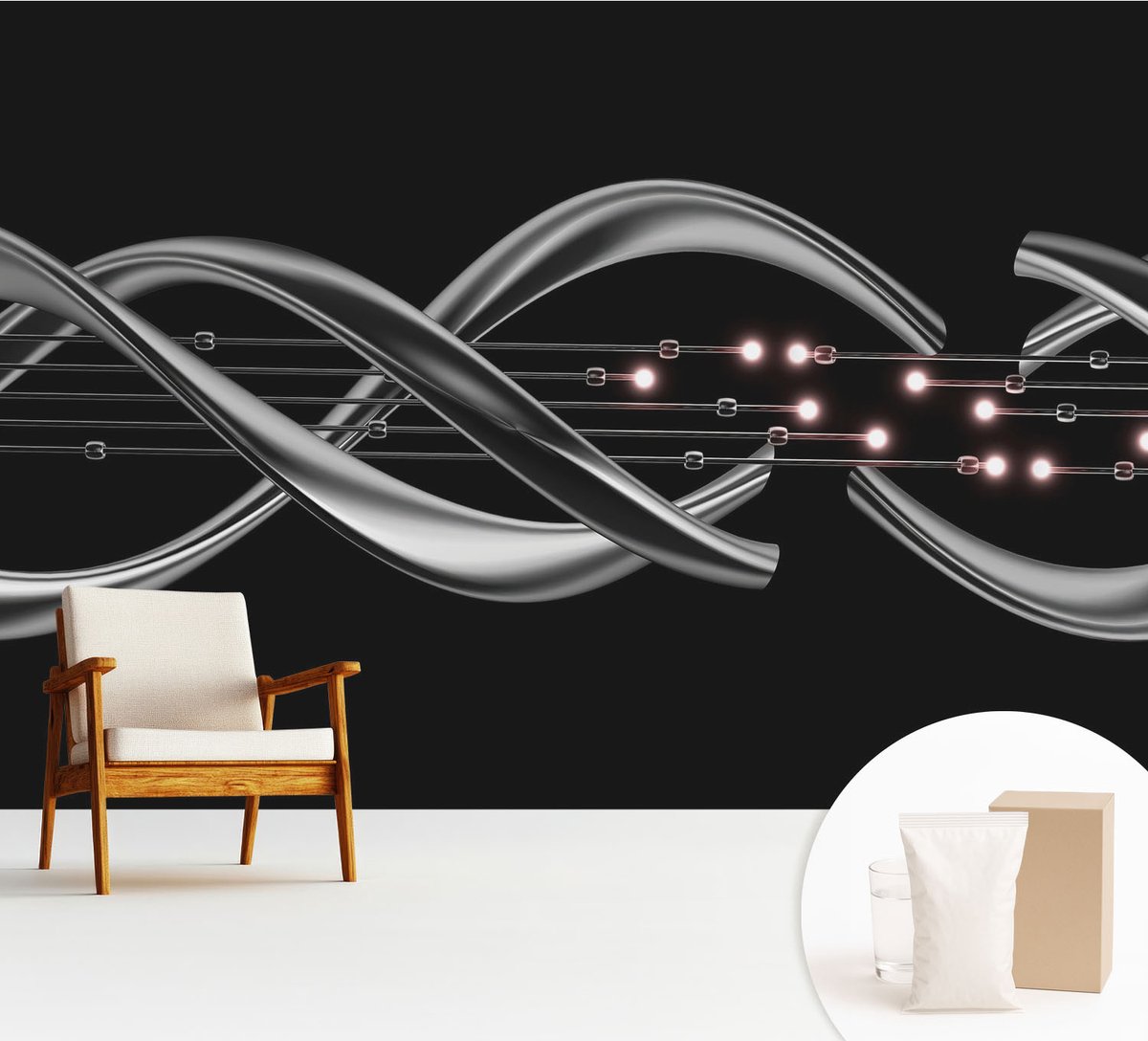 Wallfluent Fotobehang - Zwart Vliesbehang - 312x219 cm - Gevlochten Patroon Fotobehang Vlies - Woonkamer behang Abstractie - Muurschildering - Woonkamer behang