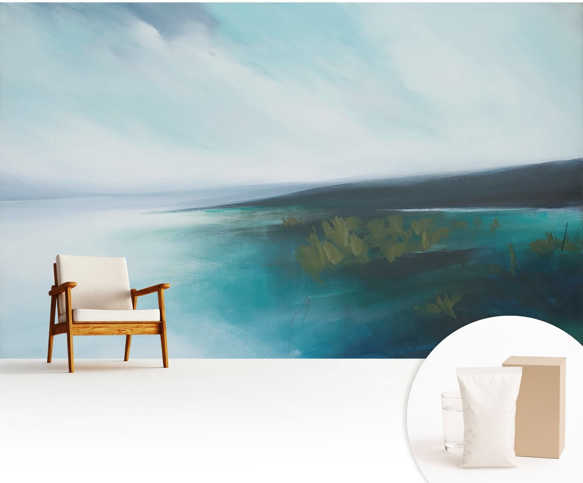 Wallfluent Fotobehang - Grijs Vliesbehang - 416x254 cm - Waterharmonie Fotobehang Vlies - Hal behang Landschappen - Muurschildering - Hal behang
