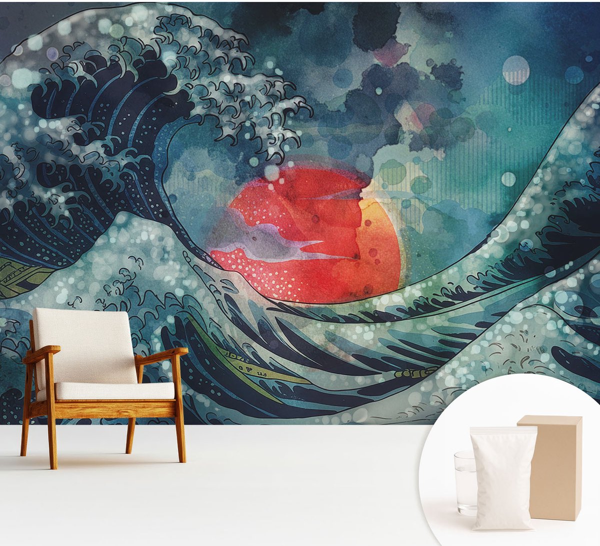 Wallfluent Fotobehang - Blauw Vliesbehang - 312x219 cm - Oceanisch Oosten Muurschildering - Gang behang Deel - Fotobehang Vlies - Slaapkamer behang